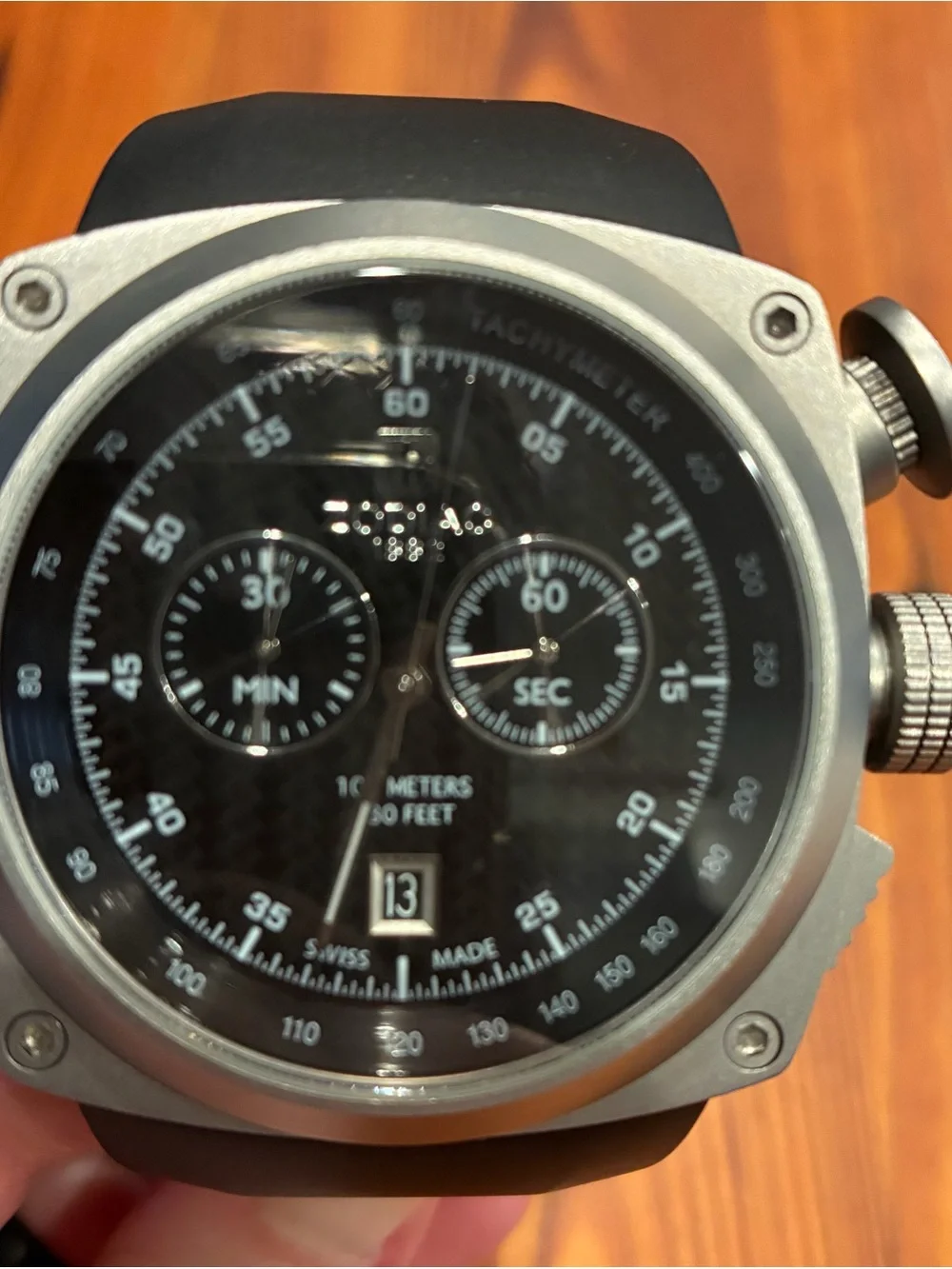 Zodiac Black and Silver Tachymeter Chronograph Watch